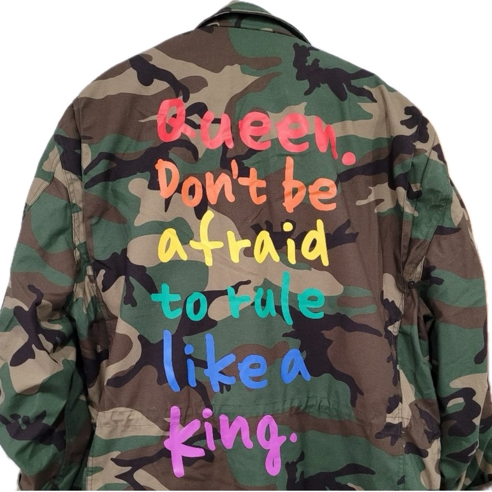 Plus size Camouflage Army Jacket with Colorful Text